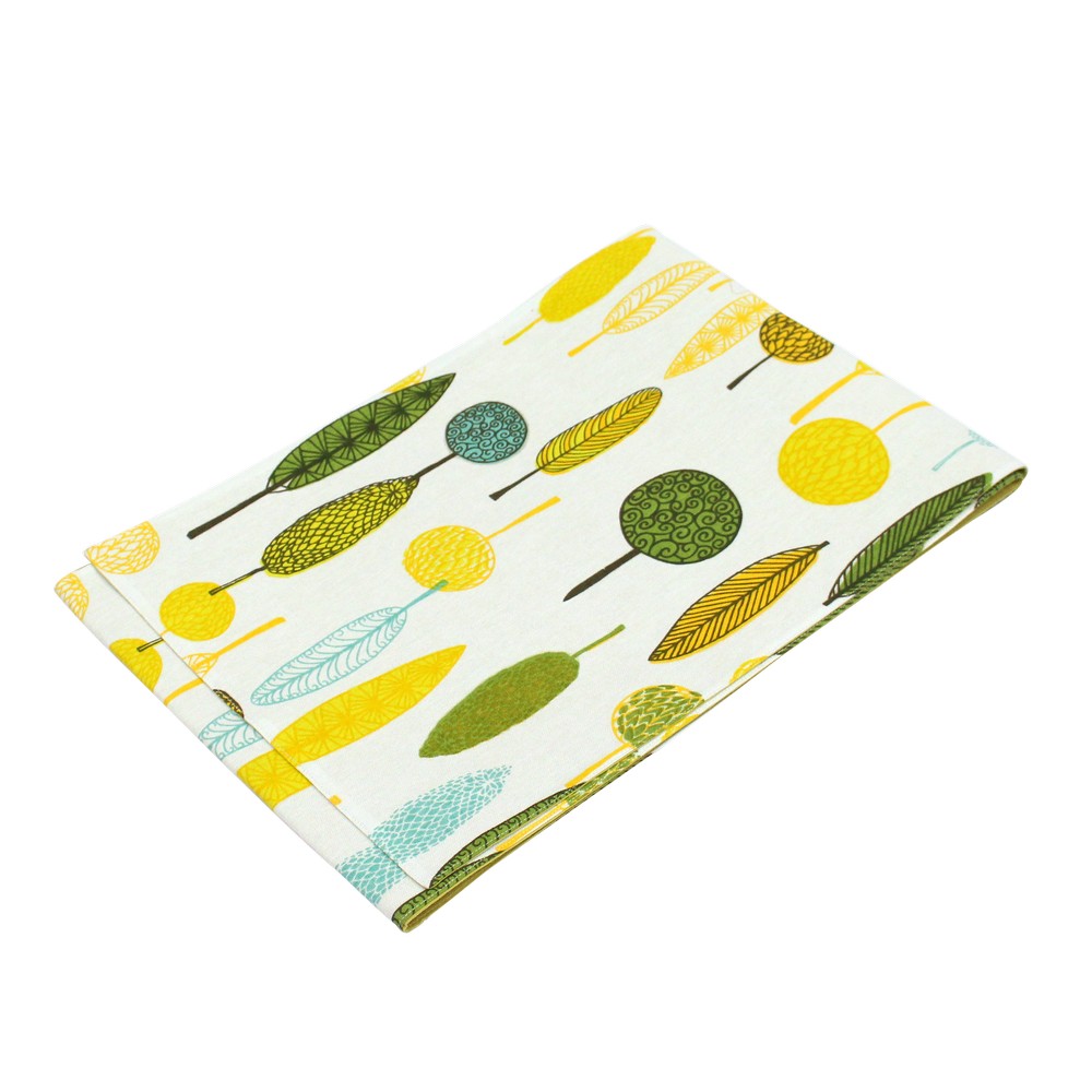 CAMINO DE MESA REVER TELA AMARILLO/HOJAS 13X70