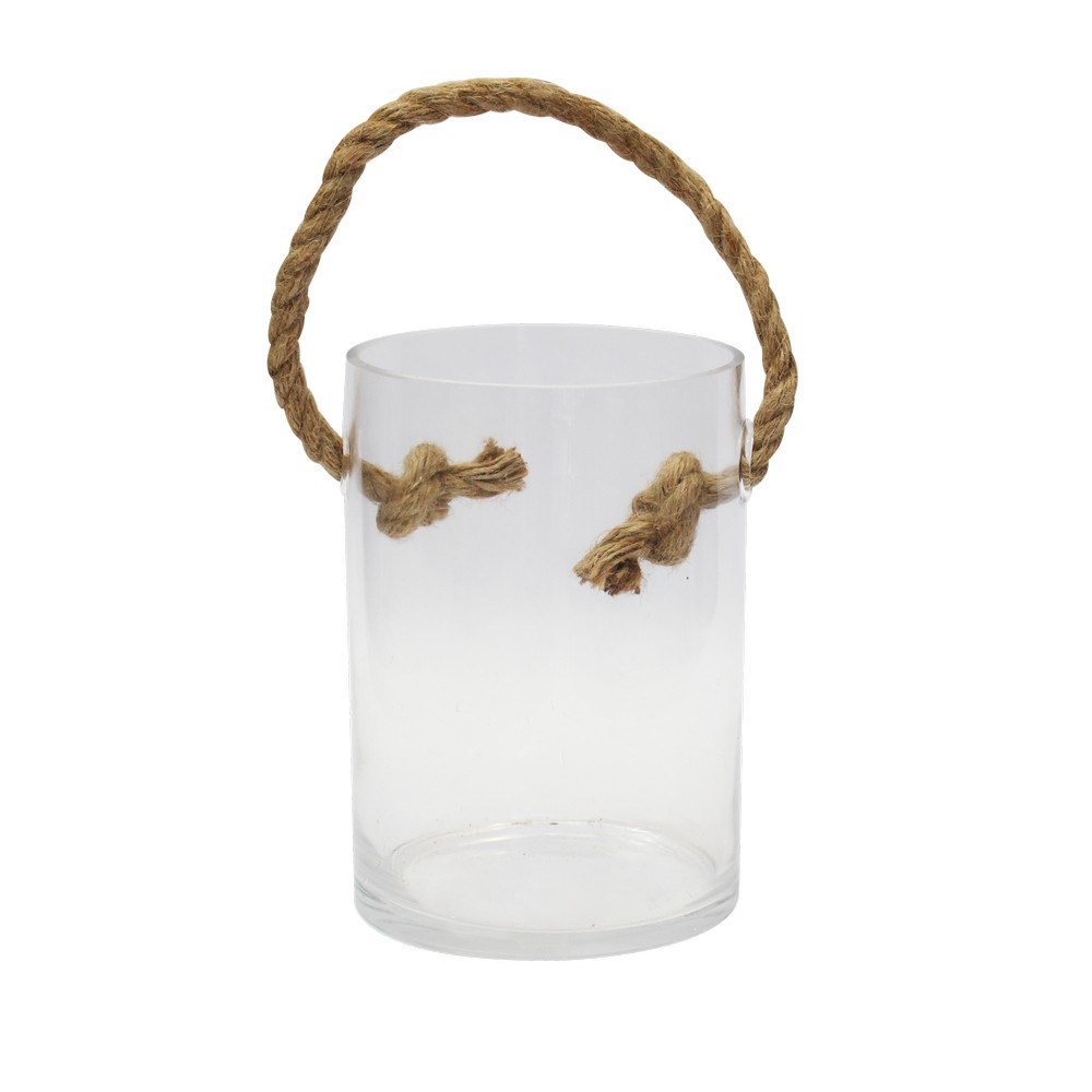 Florero de vidrio cilíndrico con lazo
