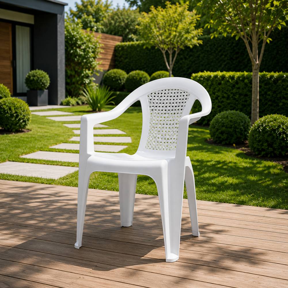 Silla plástica con brazos color blanco