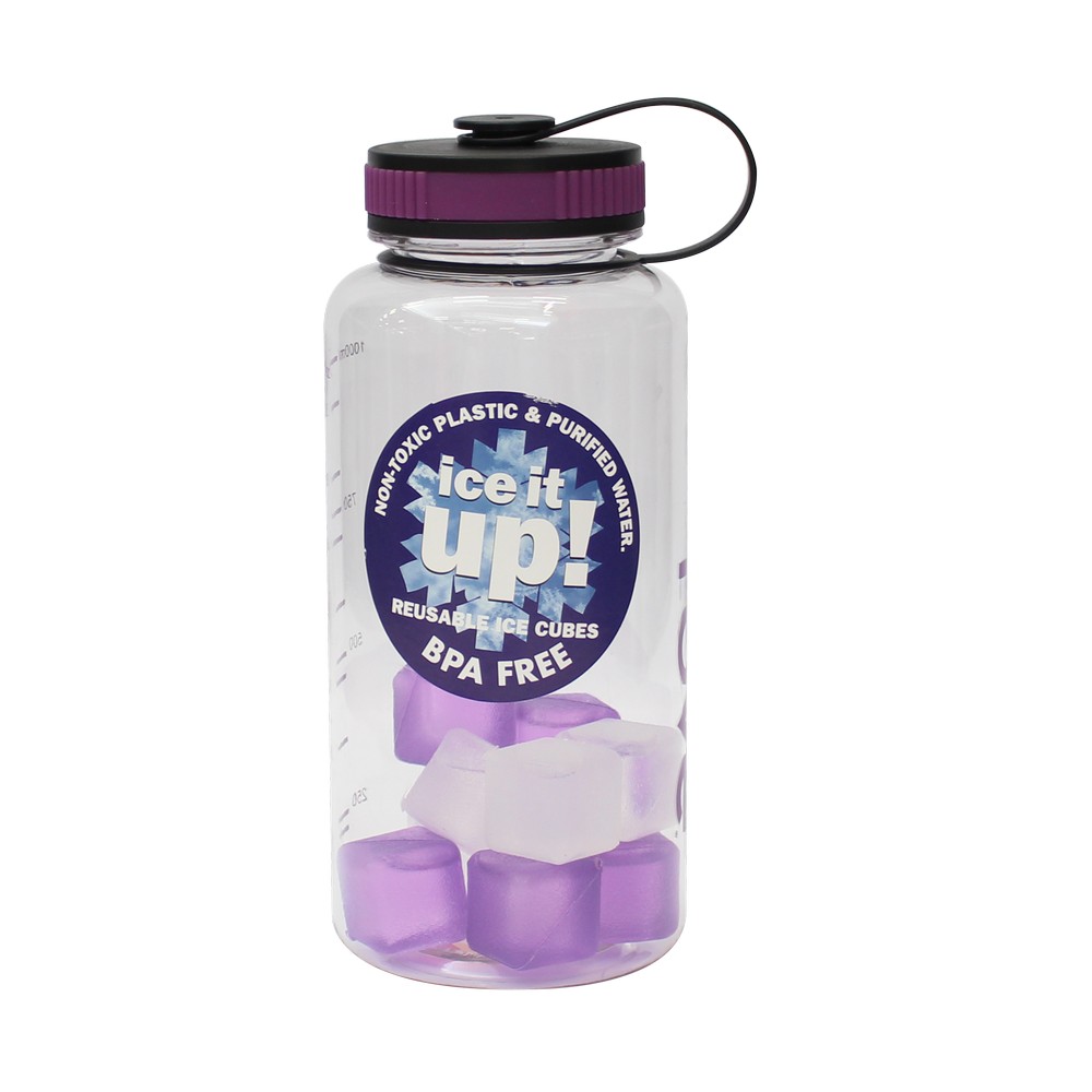 Botella plástica con cubos de hielo 1.1 l morada