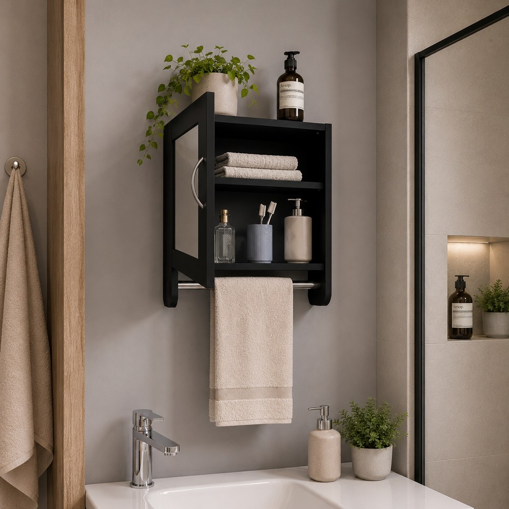 Gabinete para baño con espejo 50x45x16 cm wengue negro