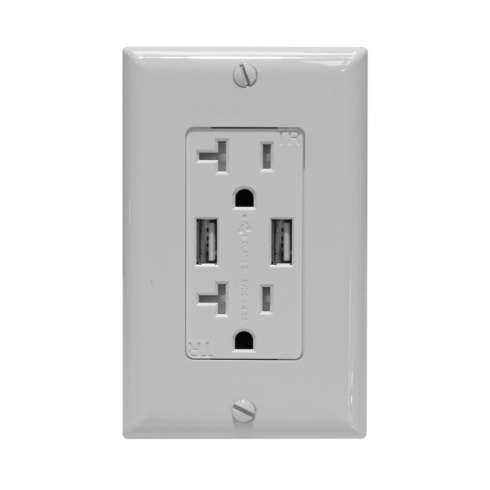 Tomacorriente de empotrar doble polarizado 20a 120vac con usb 4a