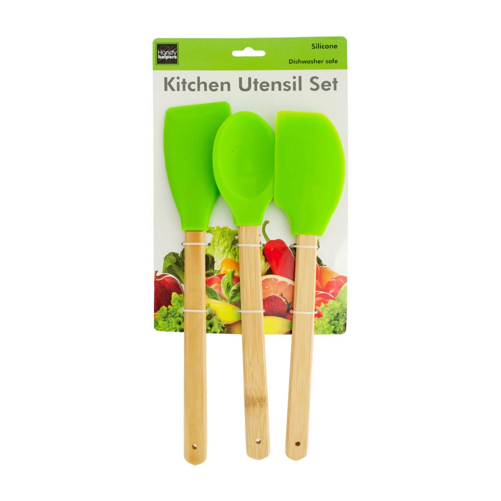 Set de utensilios para cocina madera y silicon 3 pzas