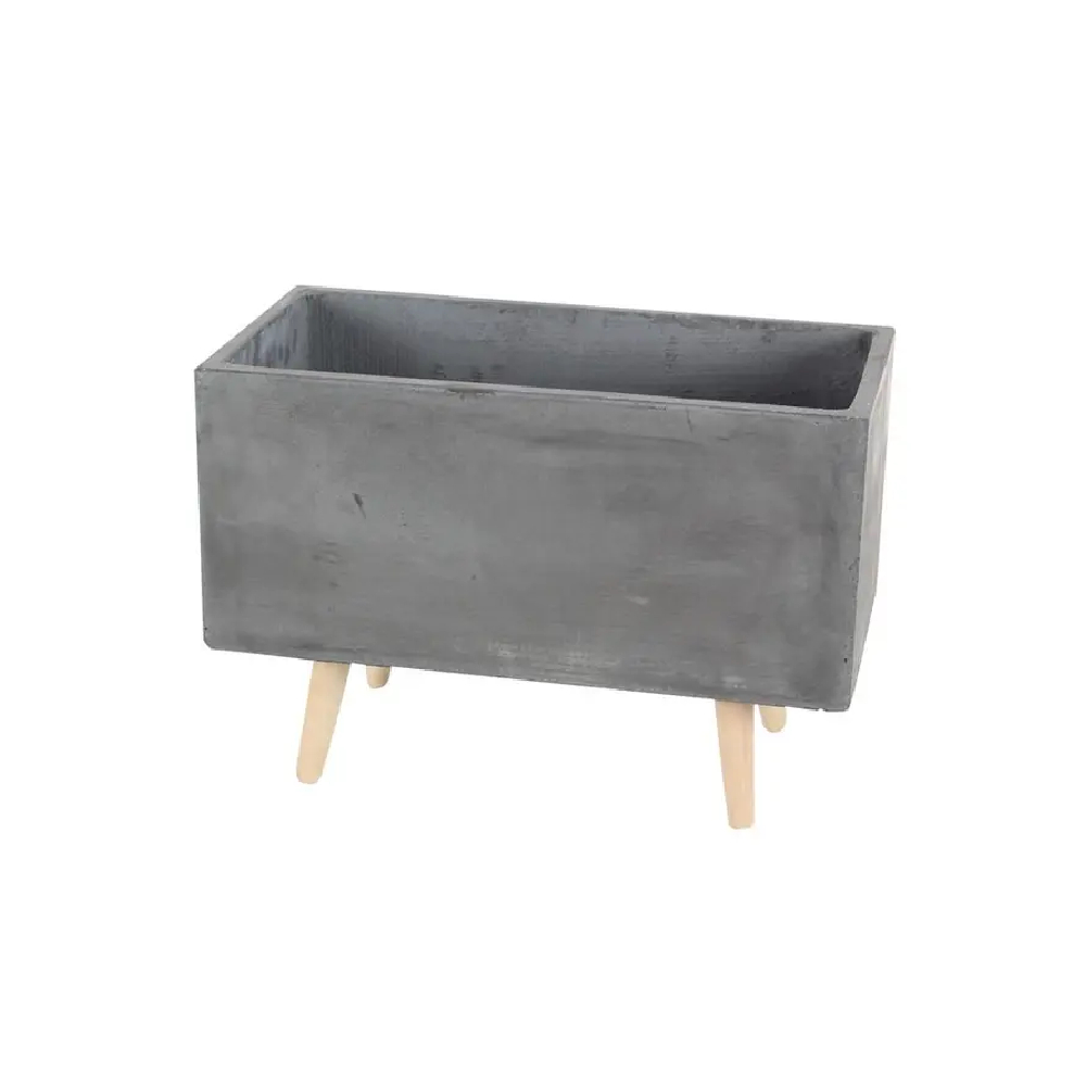 Maceta de concreto rectangular con patas de madera 53 cm