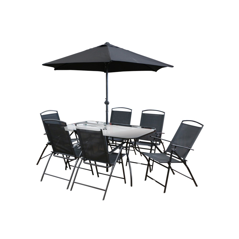 Mueble para terraza comedor textileno negro 8 pzas - Juegos de sala y