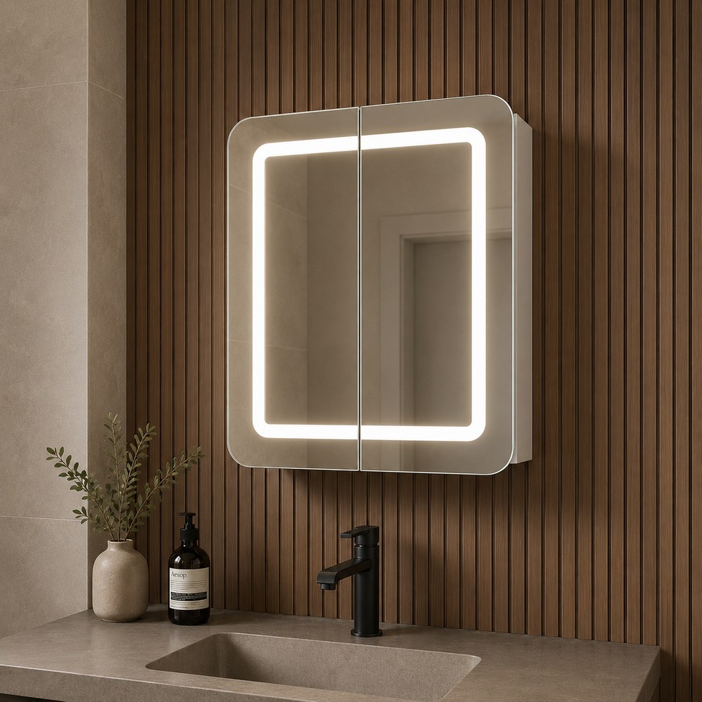 Gabinete para baño con espejo y luz blanco