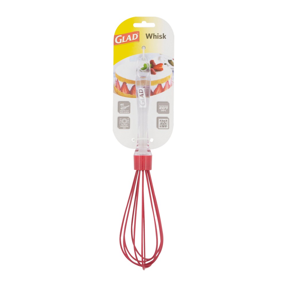 Batidor Manual 29cm en Acero Inoxidable Mango de Plastico Rojo