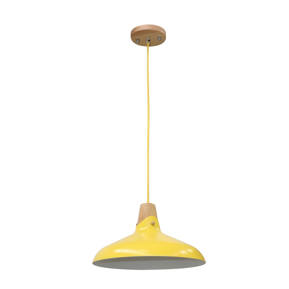 Lámpara colgante decorativa aluminio/madera amarilla