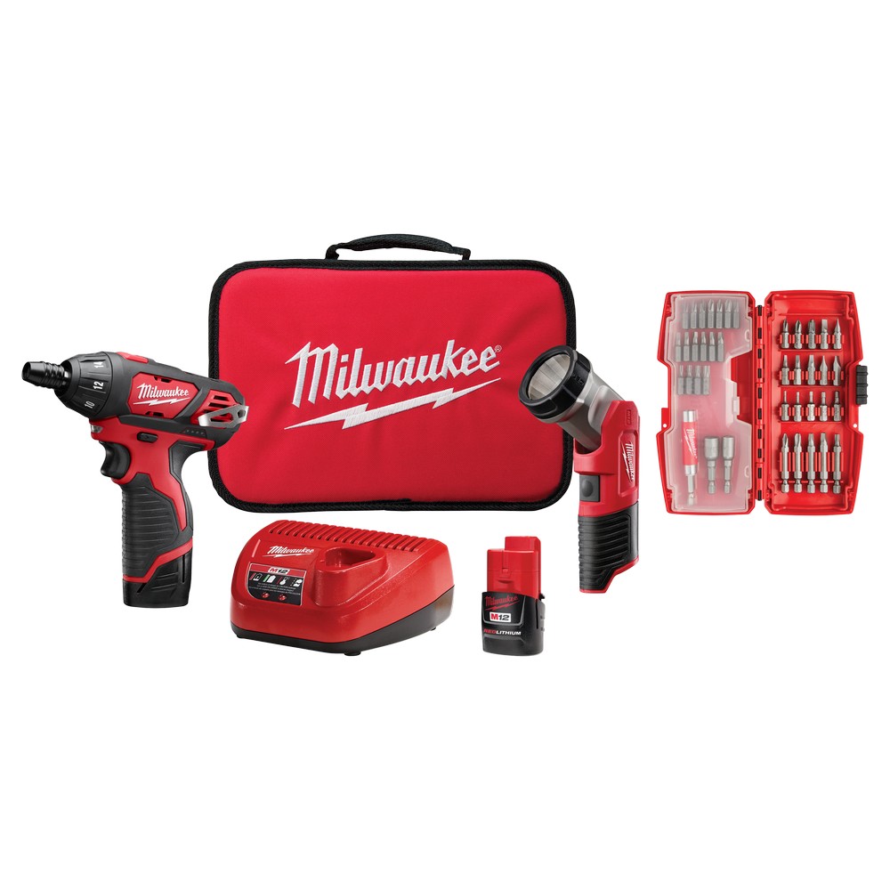 Kit atornillador 1/4 pulg 12v + lámpara y accesorios 2482-22