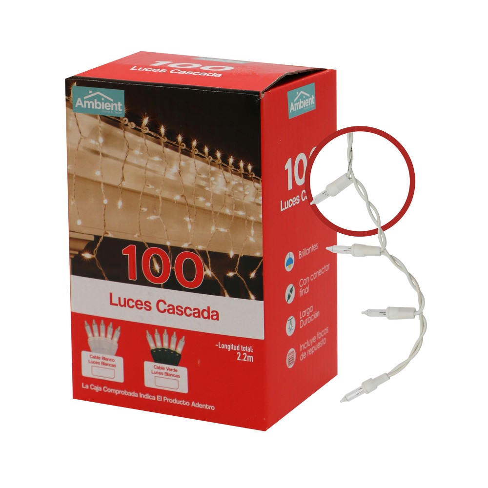 Luces navideñas 100l tipo cascada icicle clara cable blanco