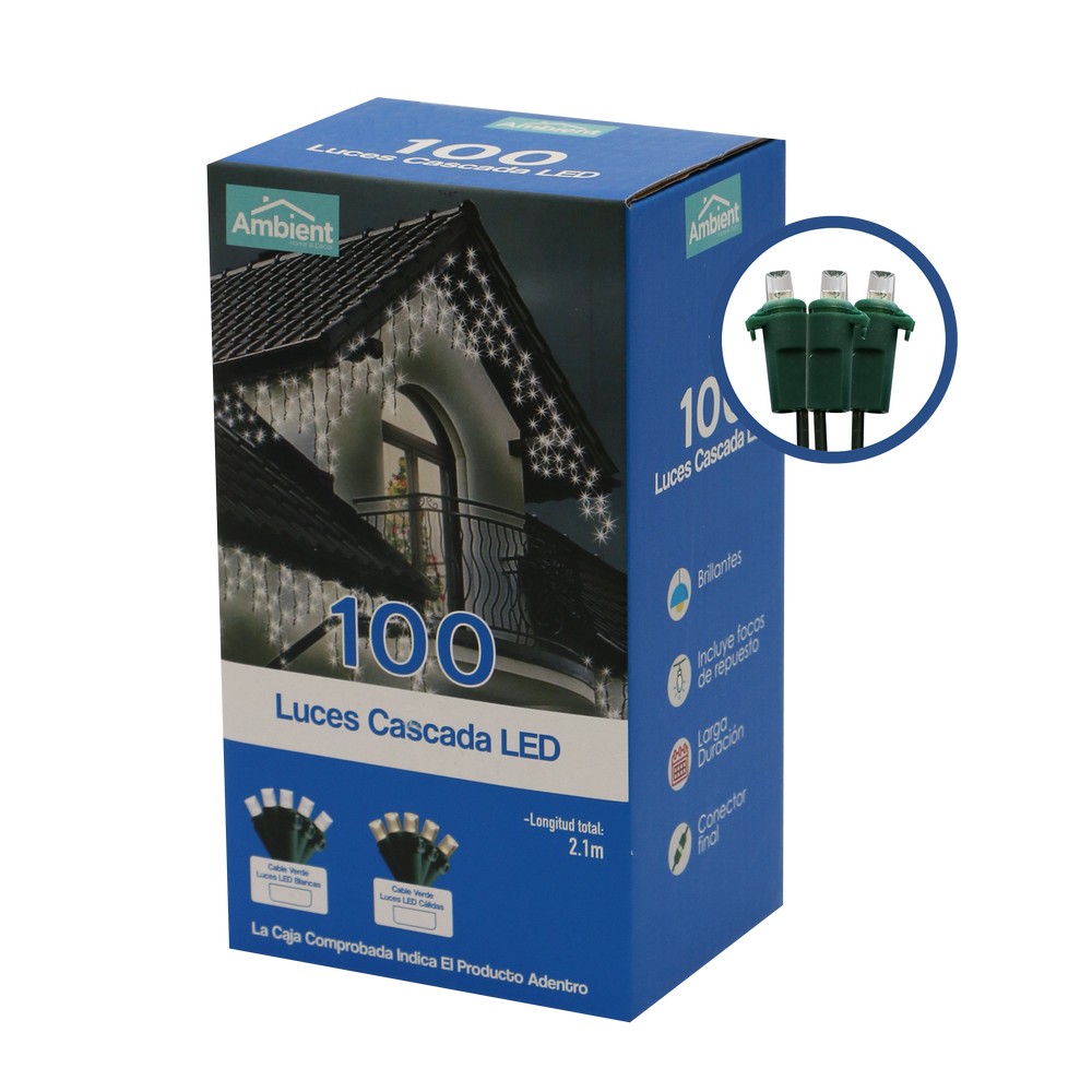 Guía navideña tipo cascada led de 100 luces de luz cálida