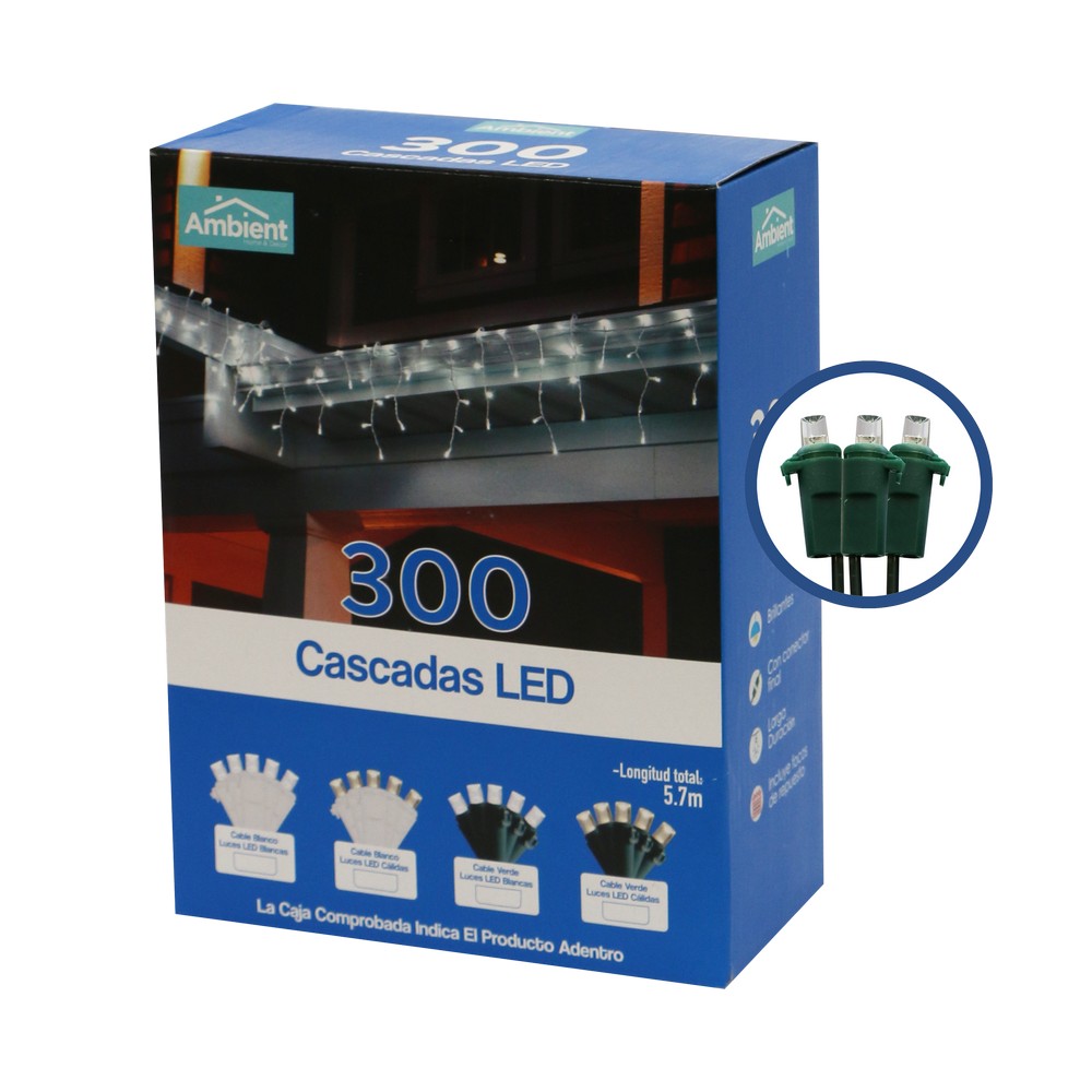 Guía navideña tipo cascada led con 300 luces de luz cálida