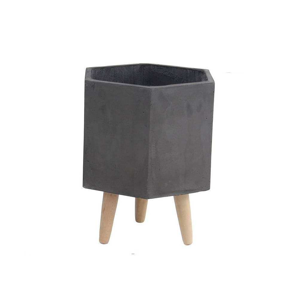 Maceta de concreto con patas de madera 38 cm