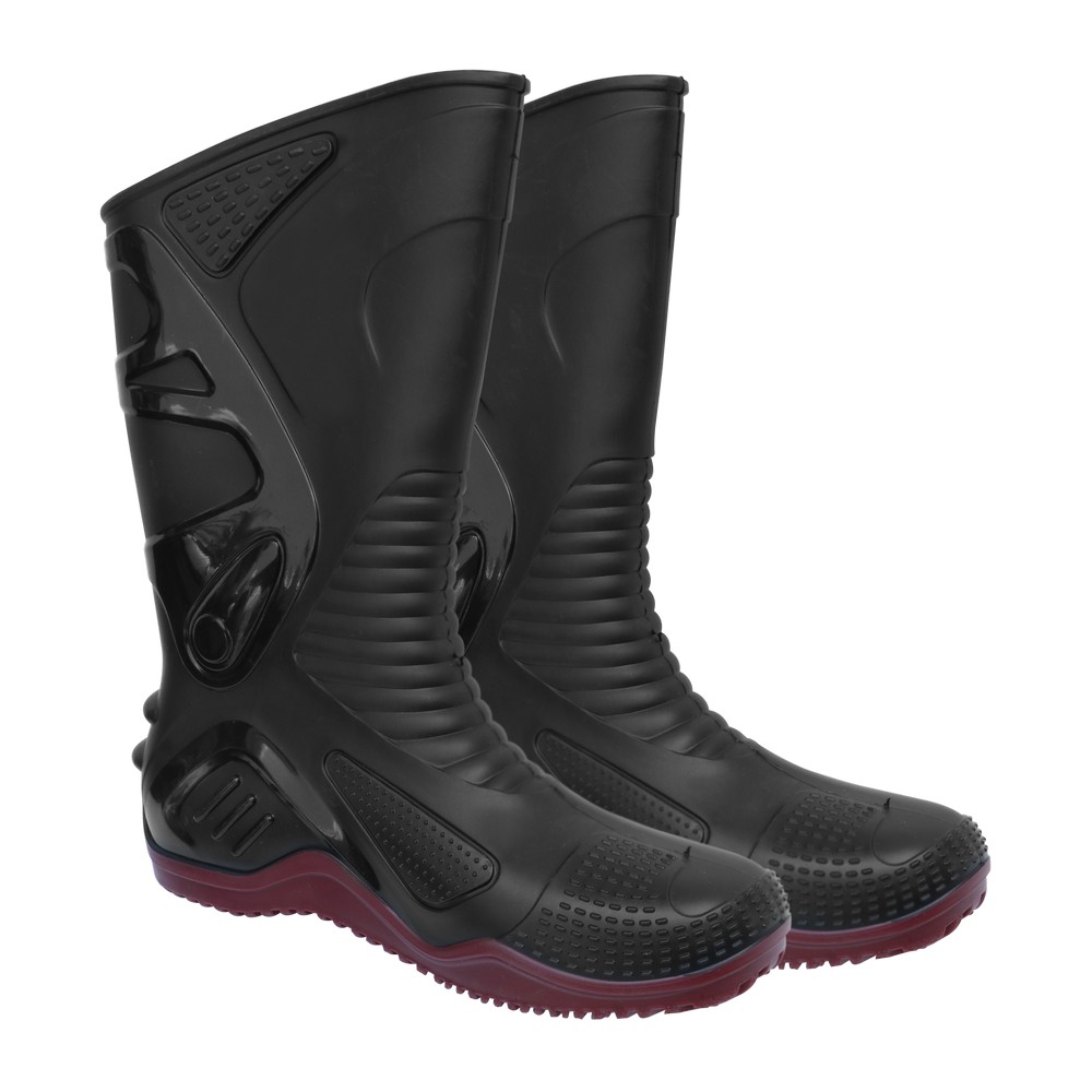 Bota de hule negra con suela roja talla 43