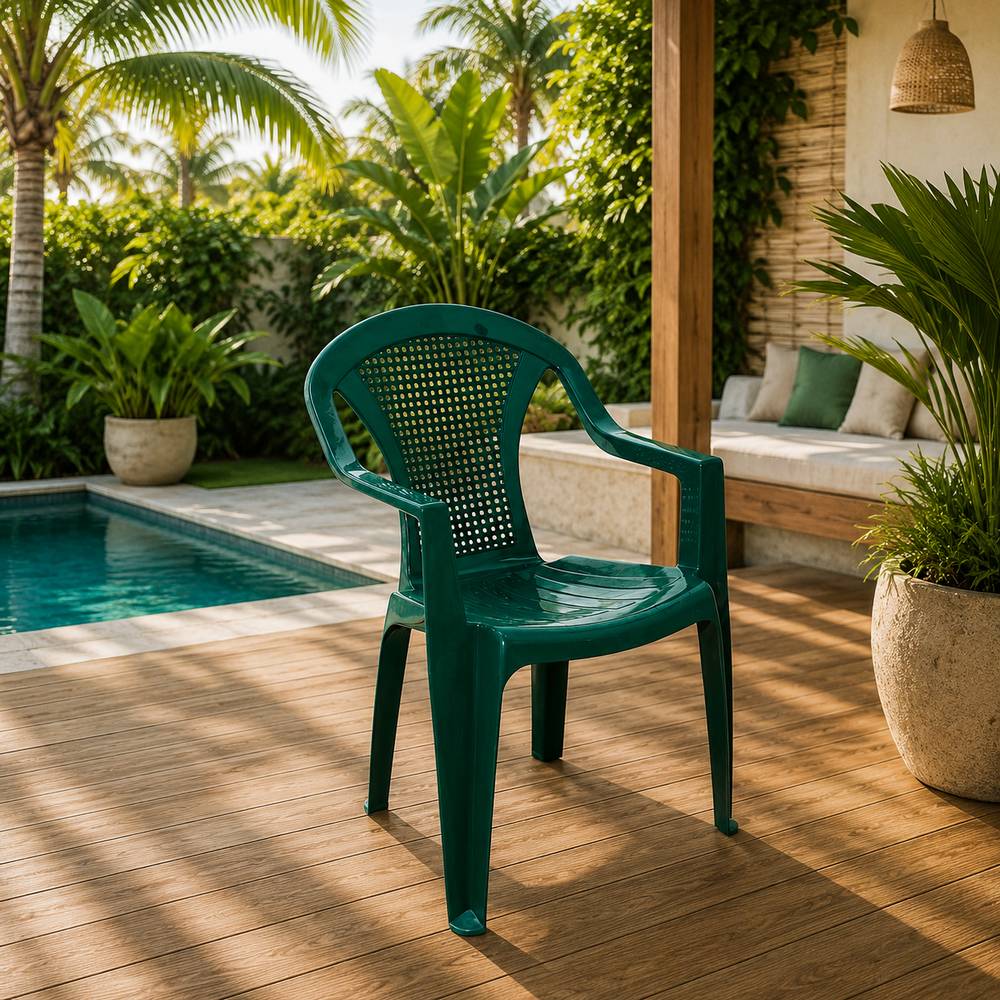 Silla plástica con brazos color verde