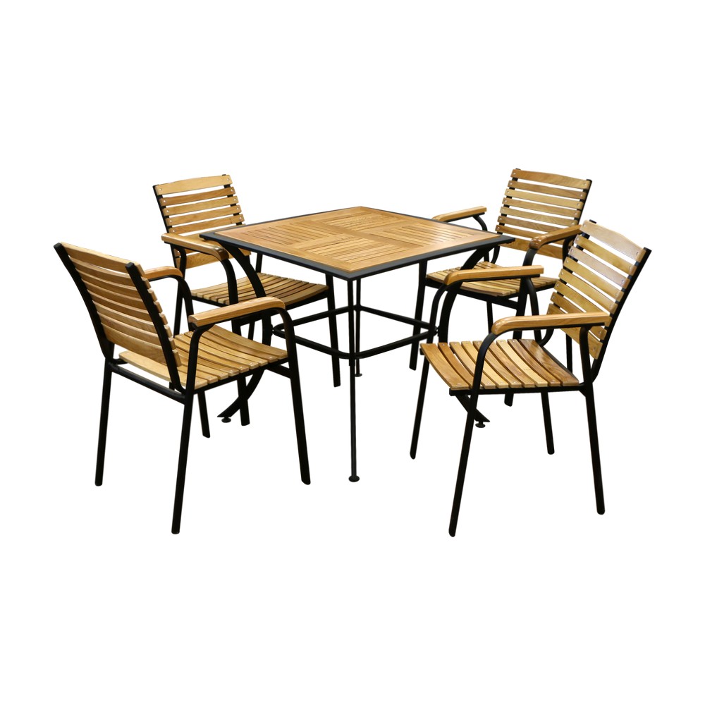 Comedor metalico con madera cafe 5 piezas