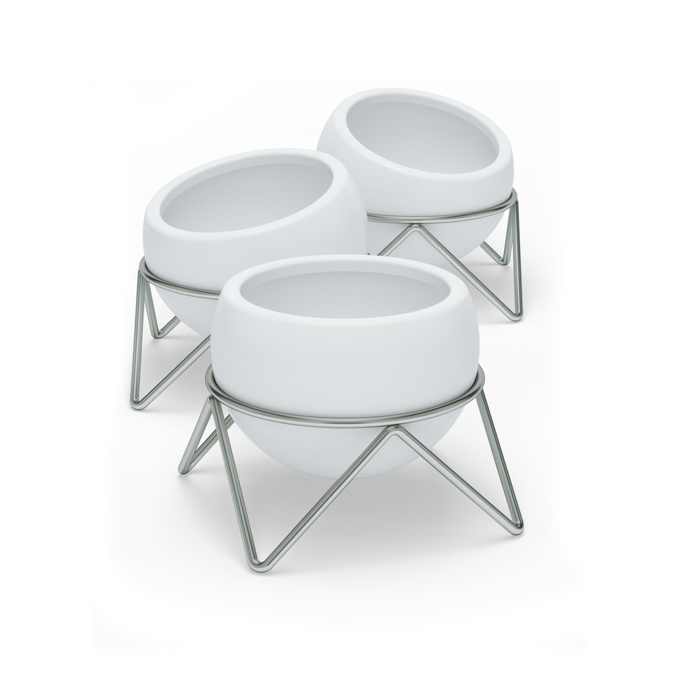 Macetero decorativo blanco y nickel 3 pzas