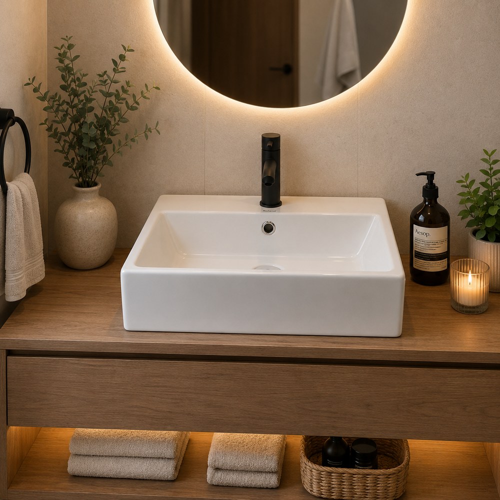 Lavamano de sobreponer rectangular blanco