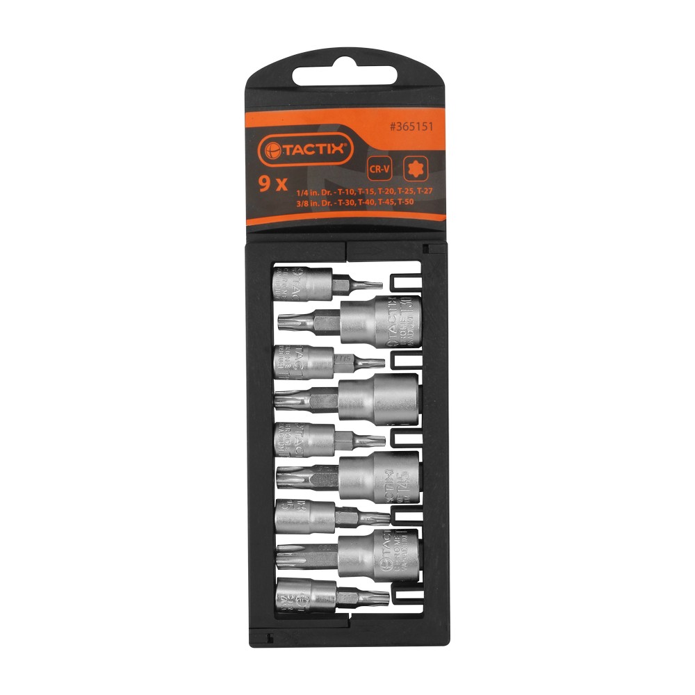 Juego de cubos mando 1-4 y 3-8 pulg punta torx 9 piezas