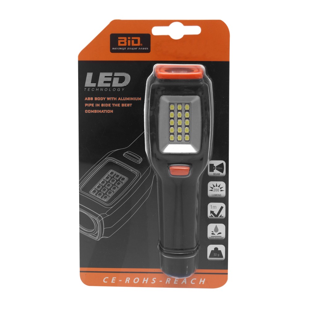Lámpara de trabajo led negra de hule 2 baterías aa