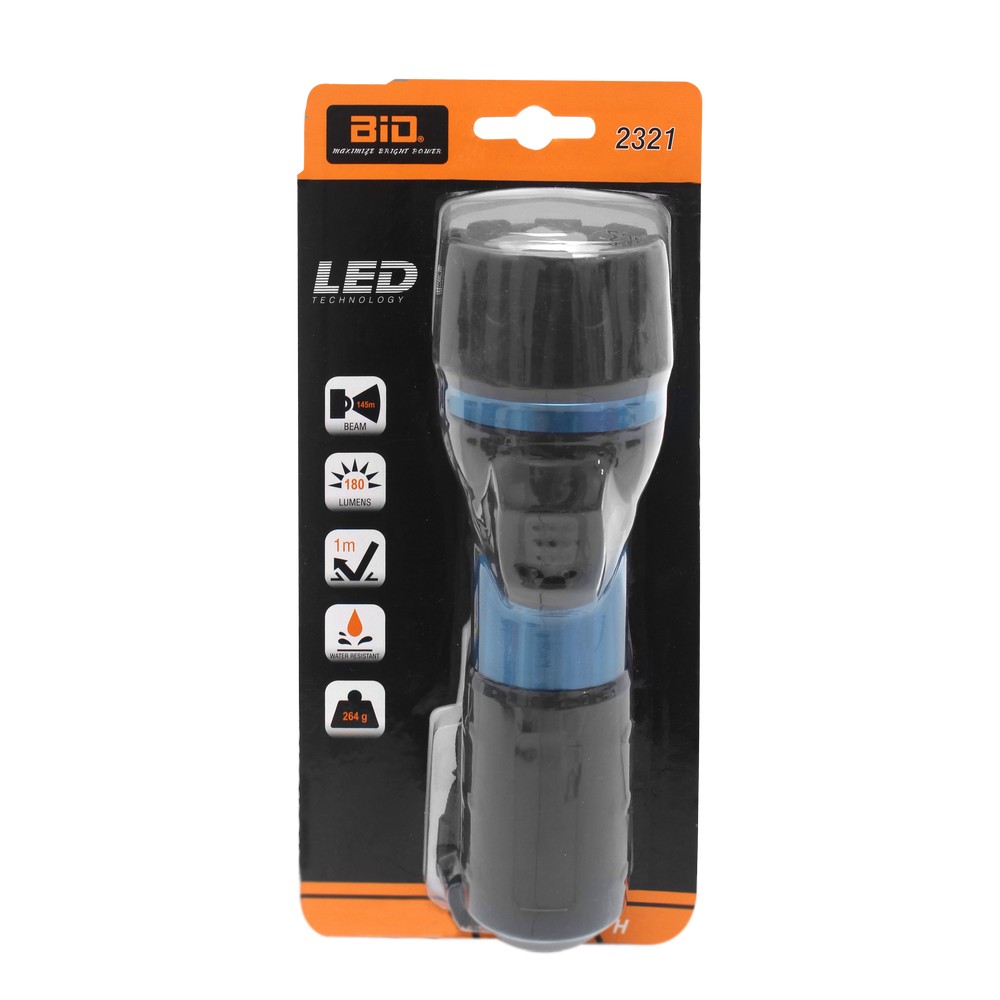 Lámpara de mano led azul y negro forro de hule 2 baterías d