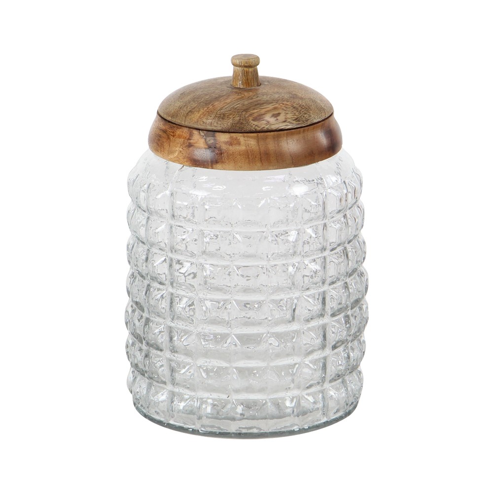 Deposito de vidrio con tapa madera 9 pulg