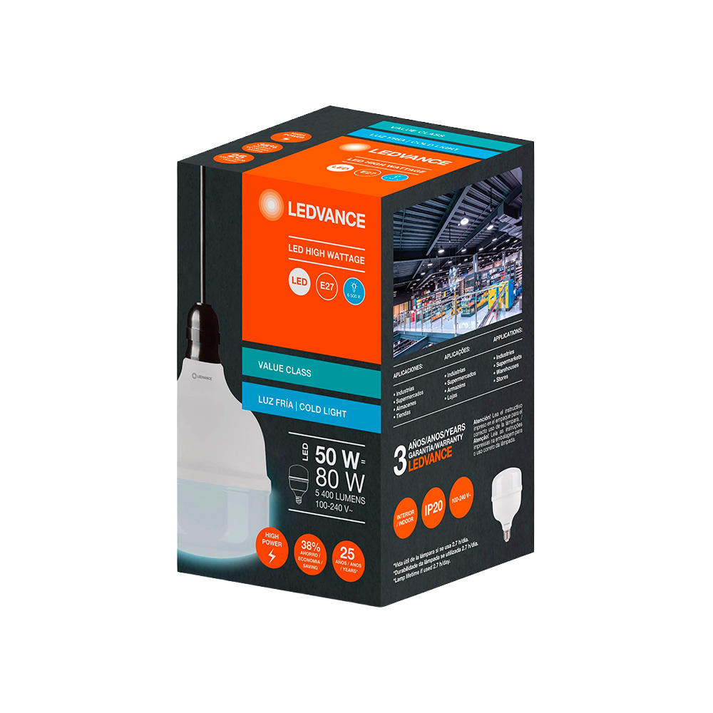 Bombillo led hw 50w e27 luz fria