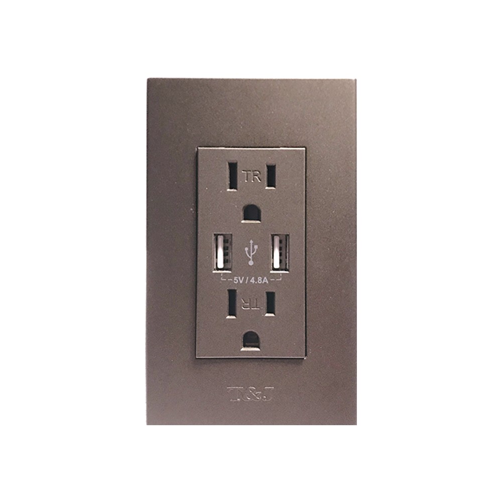 Tomacorriente tr con usb 15a 120v 4.8a negro eagle