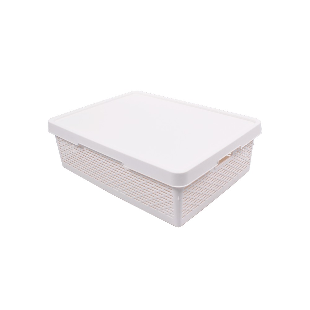 Pack de 2 Cajas Organizadoras con Tapa, Plastico, Diseño Transpirable (3,5  litros, Blanca)