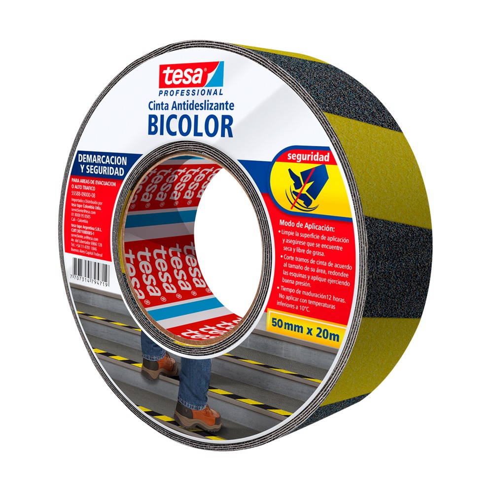 Cinta antideslizante bicolor 5 cm x 20 m