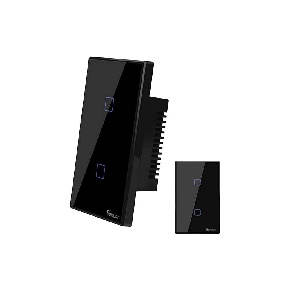 Interruptor doble de pared wifi 433mhz negro led blanca