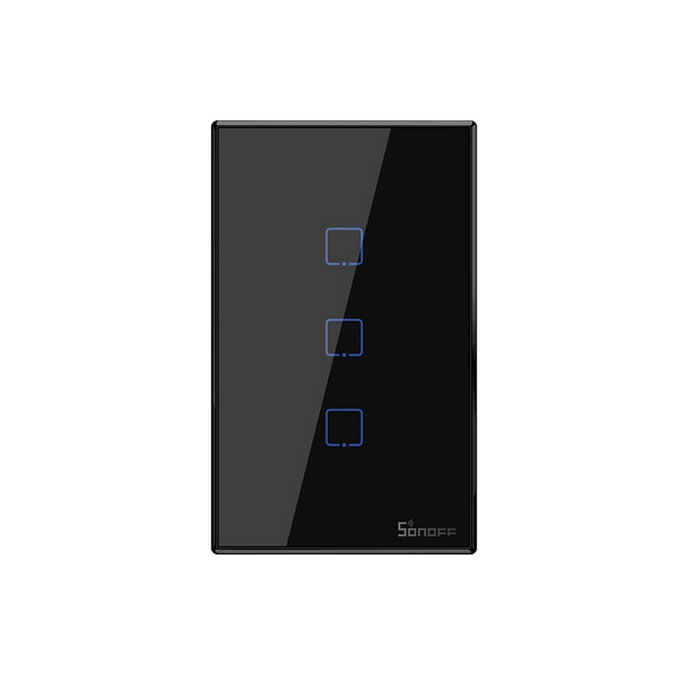 Interruptor triple de pared wifi 433mhz negro led blanca