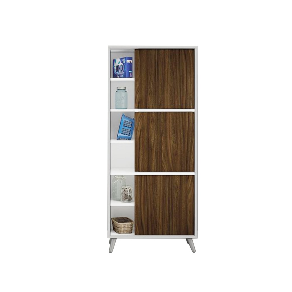 Mueble 3 estante con puerta 139 x 60 x 30 cm blanco puerta café