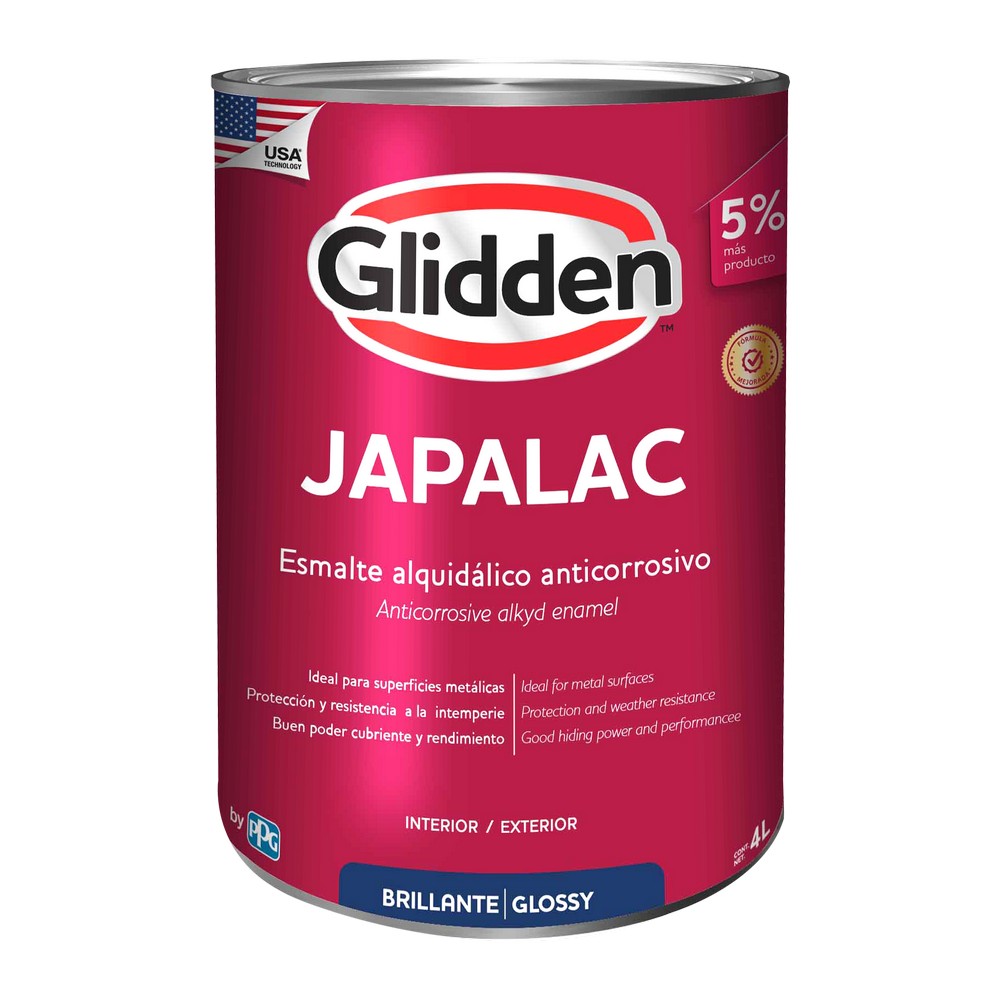 Esmalte anticorrosivo rojo óxido brillante japalac 4 l (gal)