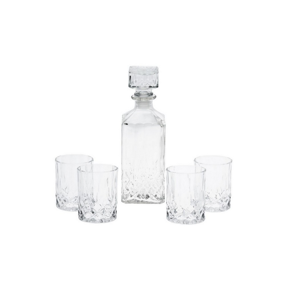 Set de botella de vidrio de 900 ml y vasos 5 pzas