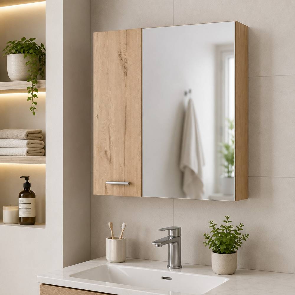 Gabinete para baño con espejo madera