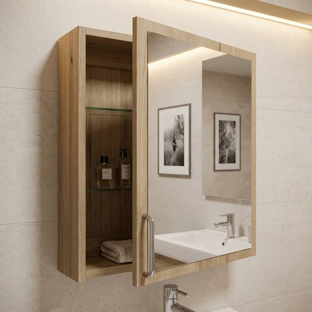 Gabinete para baño con espejo madera