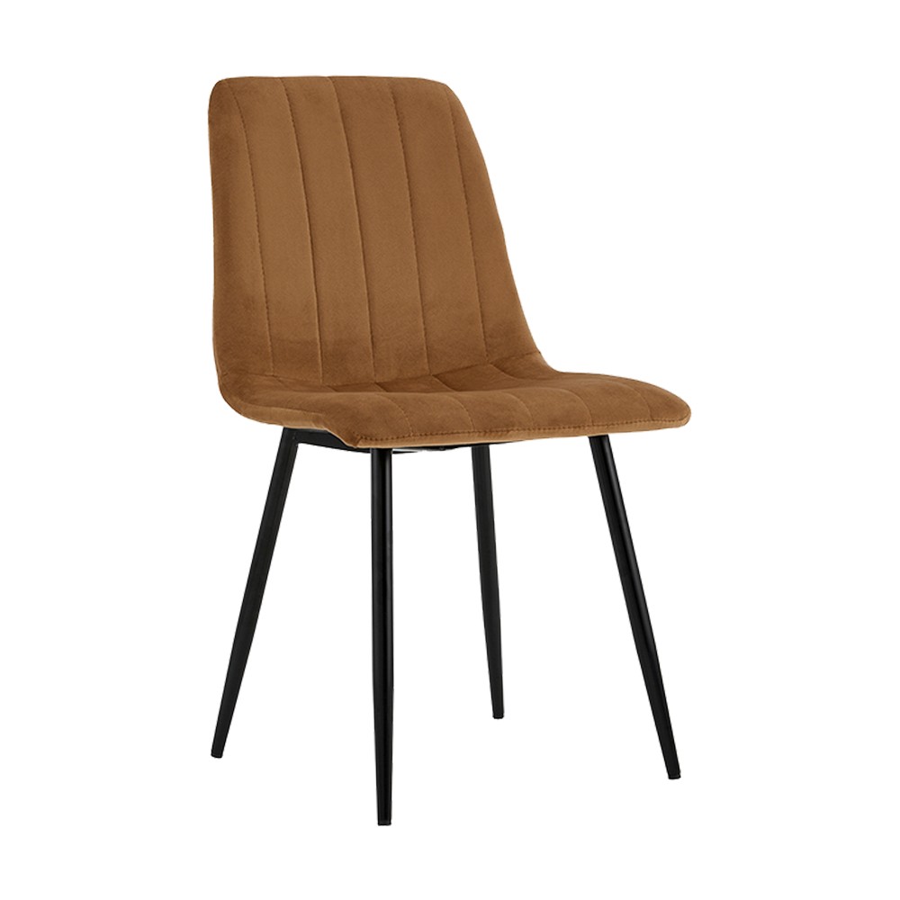 Silla moderna de tela con patas de metal café