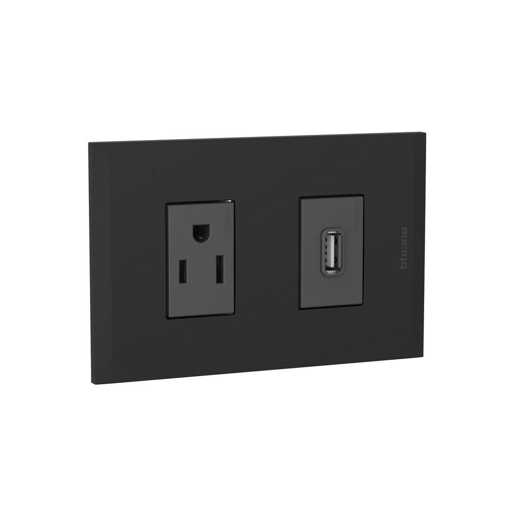 Toma de empotrar sencillo con usb negro 16a 120vac TOMAS DE EMPOTRAR