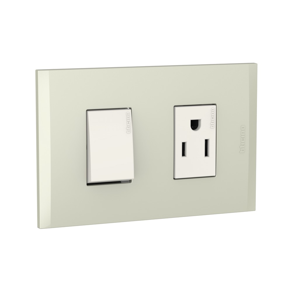 Interruptor 3 vias 15a +tomacorriente 2p+t 16a champagne