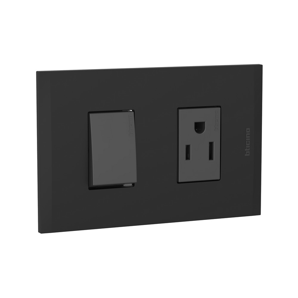 Interruptor de 3 vias 15a + tomacorriente 2p+t 16a negro
