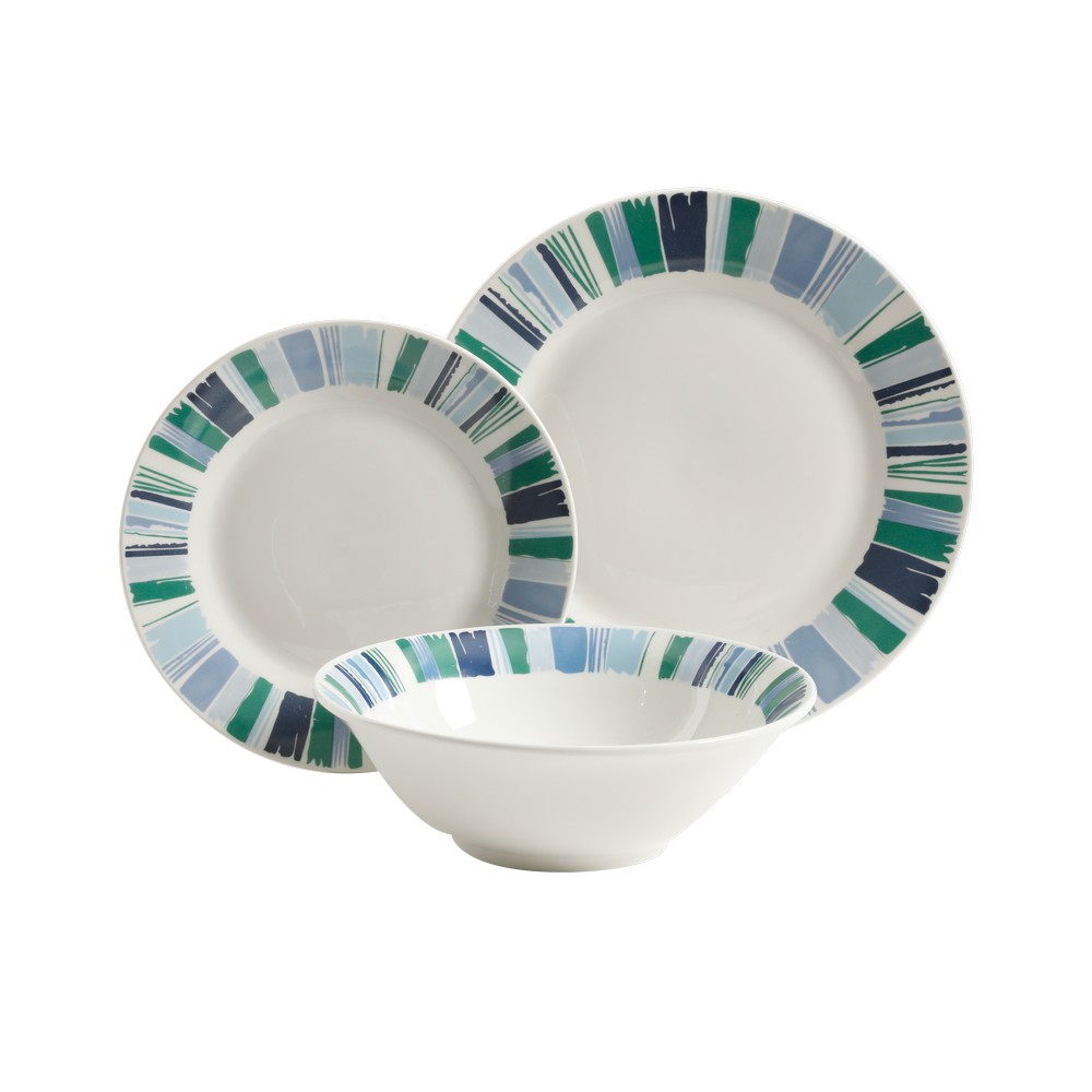 Plato de cerámica blanco lineas azul Platos de cerámica y porcelana