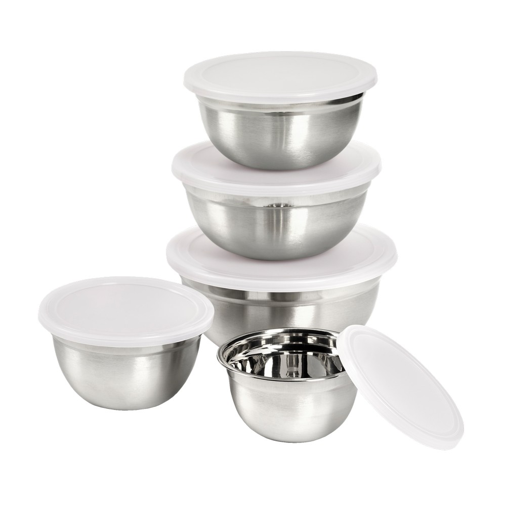 Bowl de acero inox para mezclar con tapa 5 pzas Bowls mezcladores