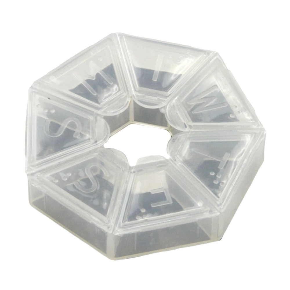 Pastillero de plastico heptagonal transparente