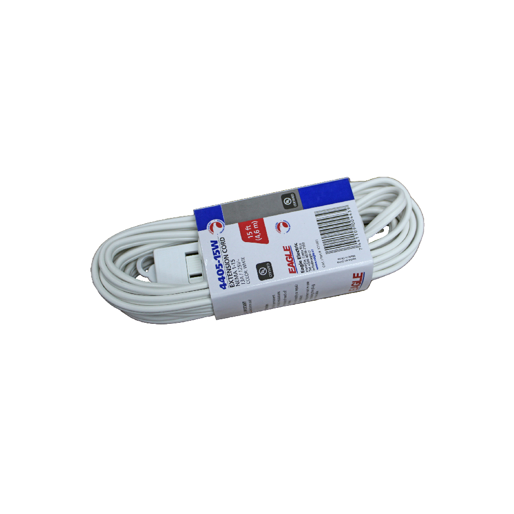 Extension electrica casera blanca 2x18 15 ft