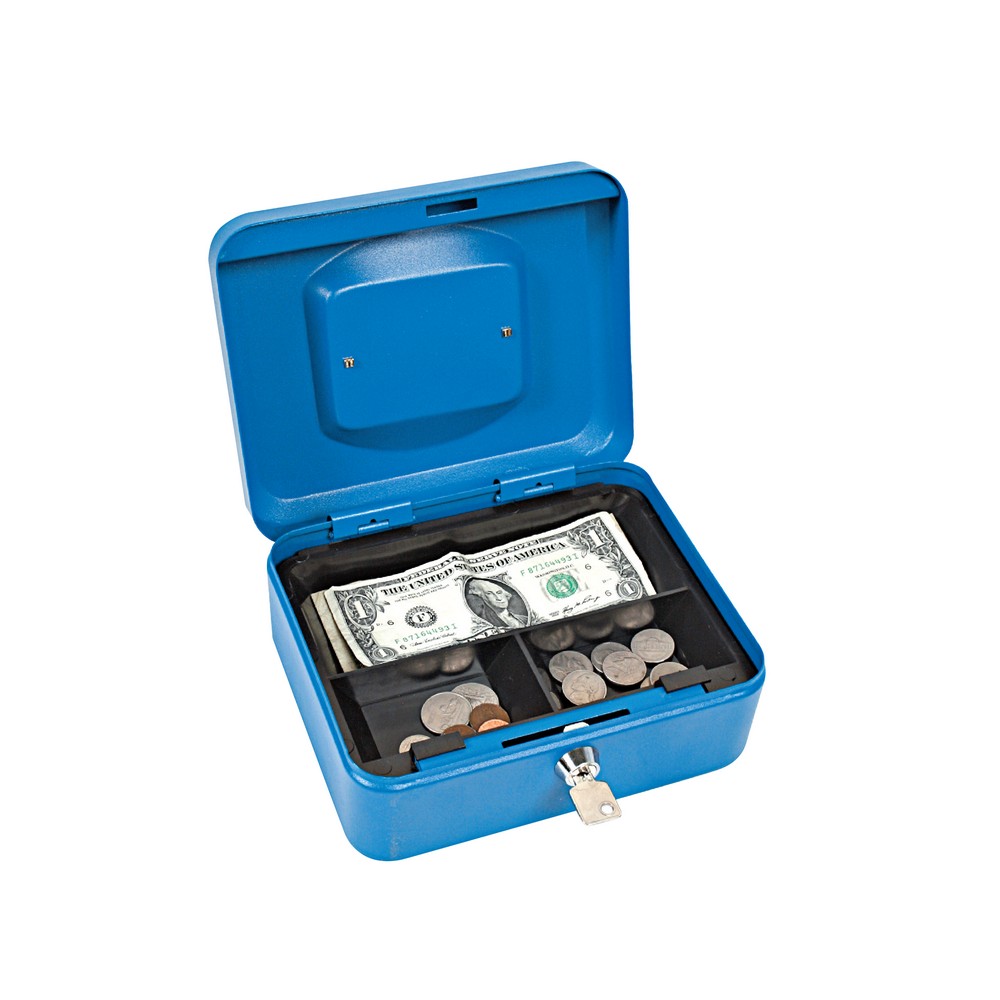 Caja azul oscuro para monedas 200 x 160 x 90 mm