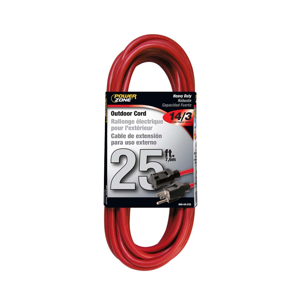 Extension electrica 25ft polarizada roja 3x14