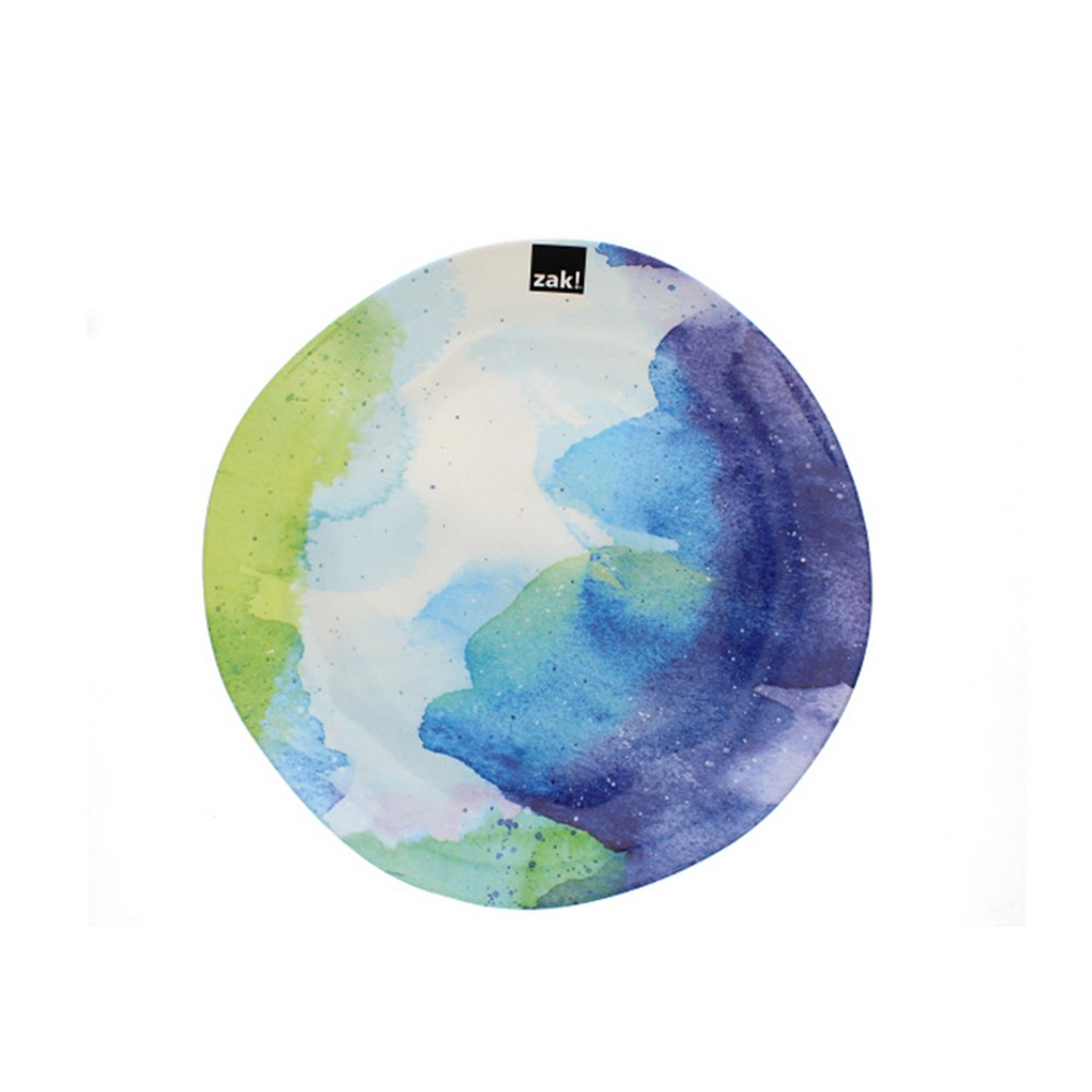 Plato de melamina 11 pulg blanco con verde y azul