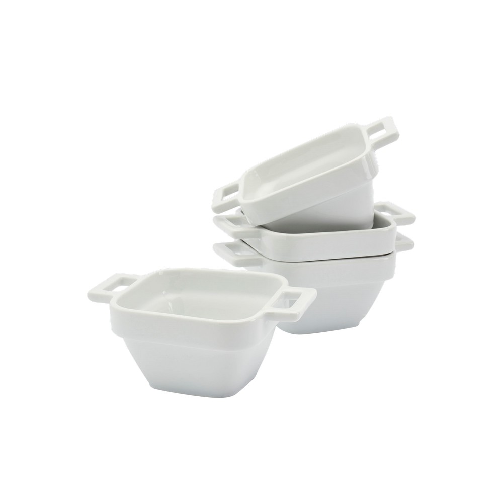 Bowl rectangular con asas 5.63x3.9x2.4pulg blanco 4 piezas