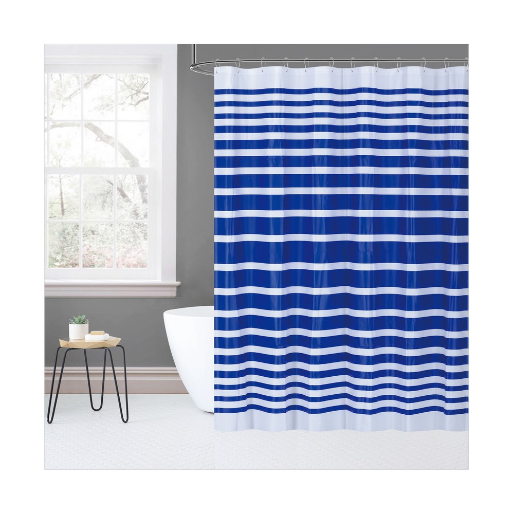 Cortina para baño con ganchos 70x72 pulg rayas azules